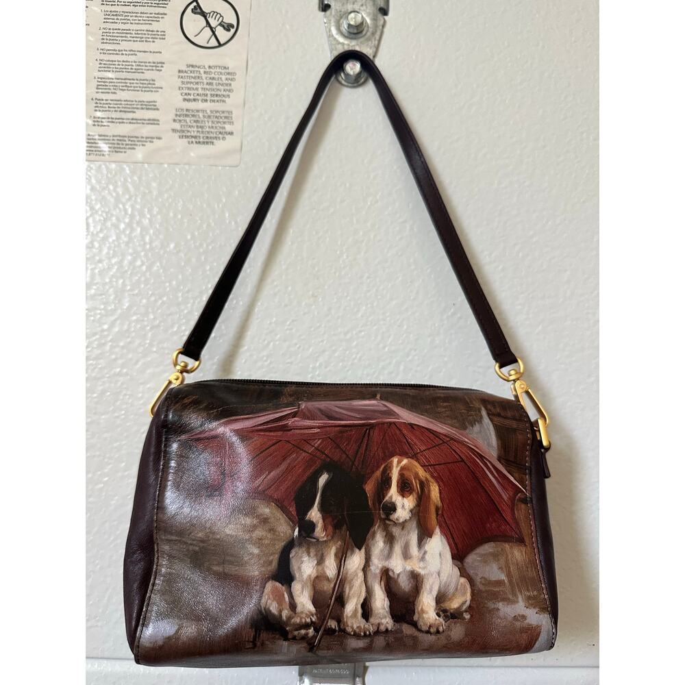 ICON Brown dogs Leather Cavalier dog gold Strap Purse (Sz S) puppies small 5x7”